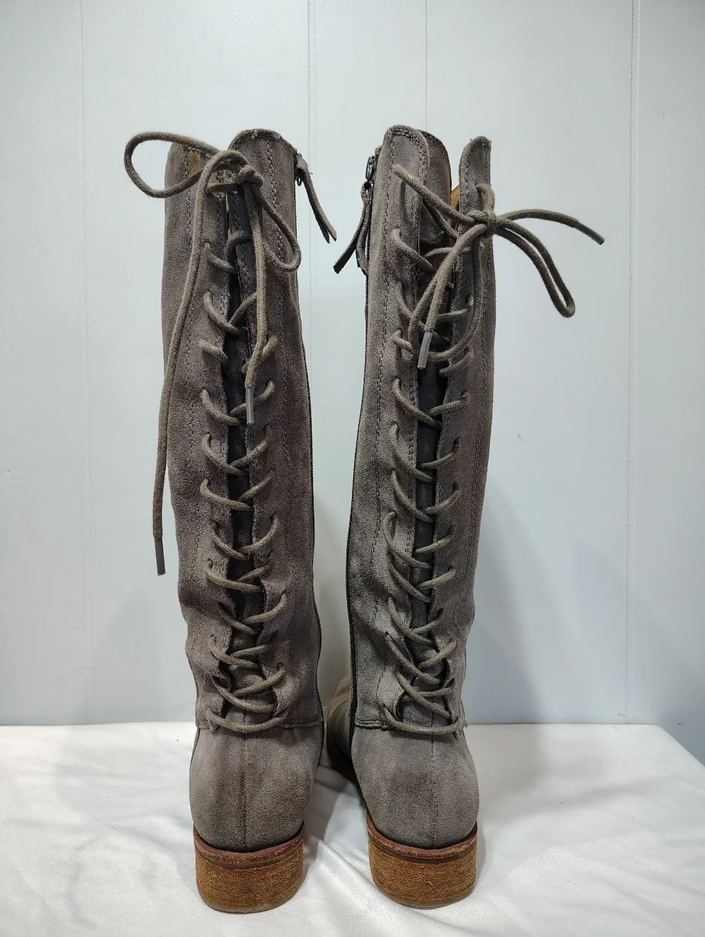 Sofft Sharnell II Pietra Grey Knee High Riding Boots 6M‎ Lace Up Boho Festival